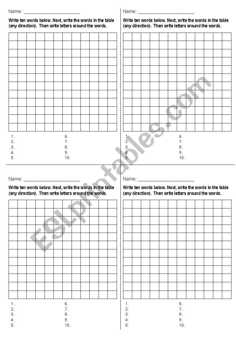 Student Wordsearch worksheet