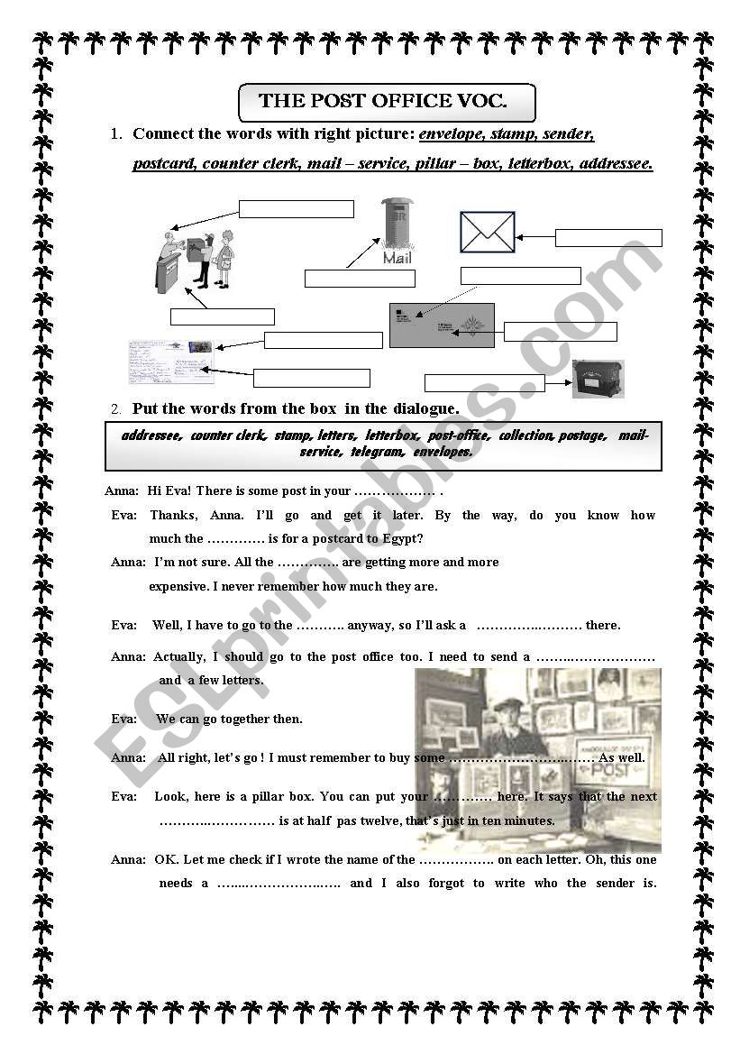 THE POST OFFICE B/W worksheet