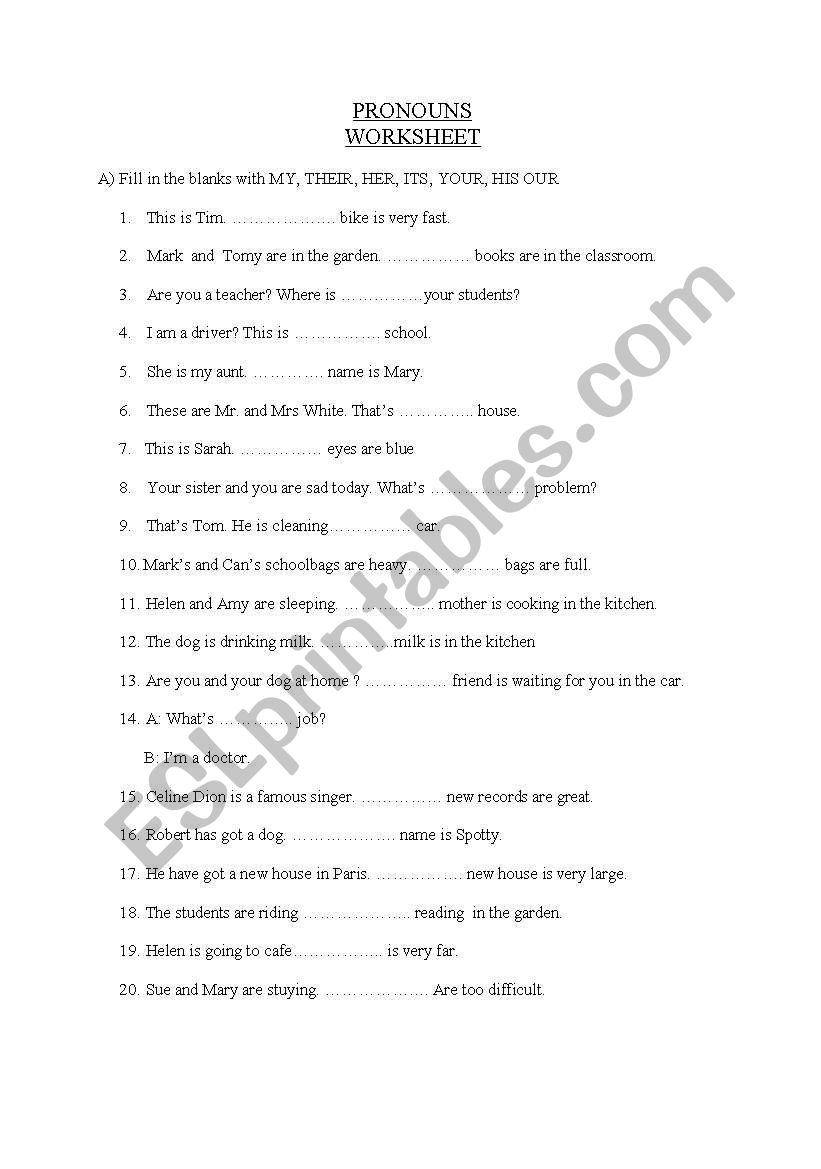 pronouns worksheet