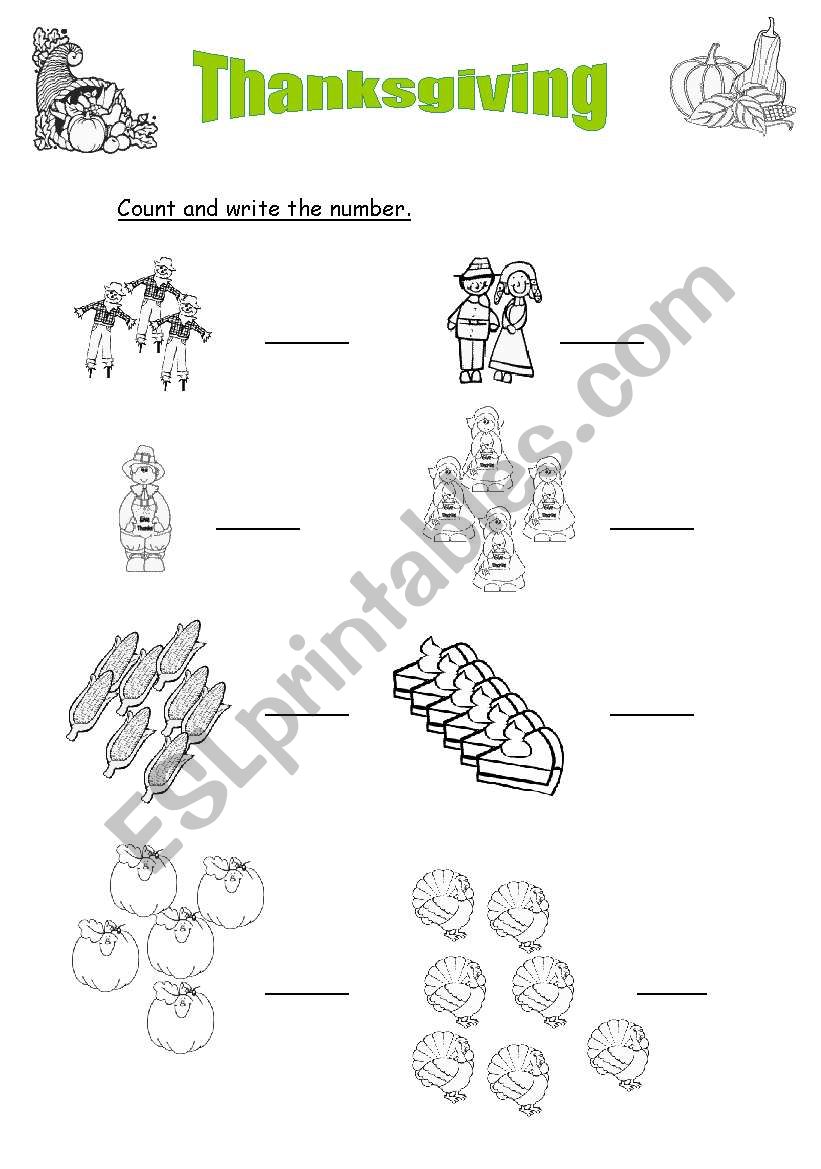 Thanksgiving and numbers worksheet