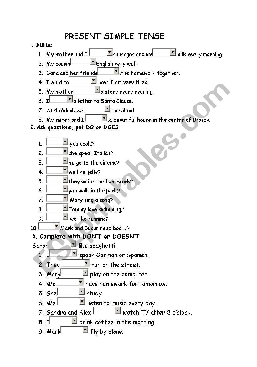 present simple tense worksheet