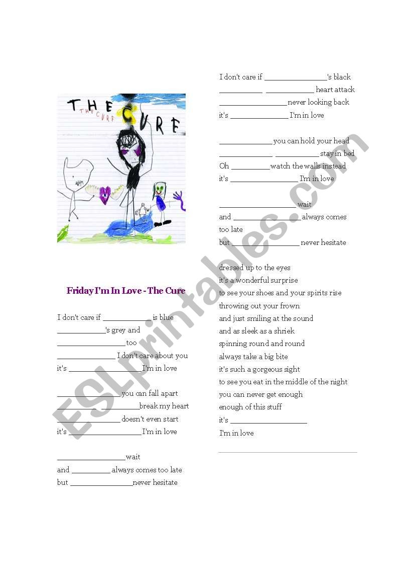 Friday Im in love - The Cure worksheet
