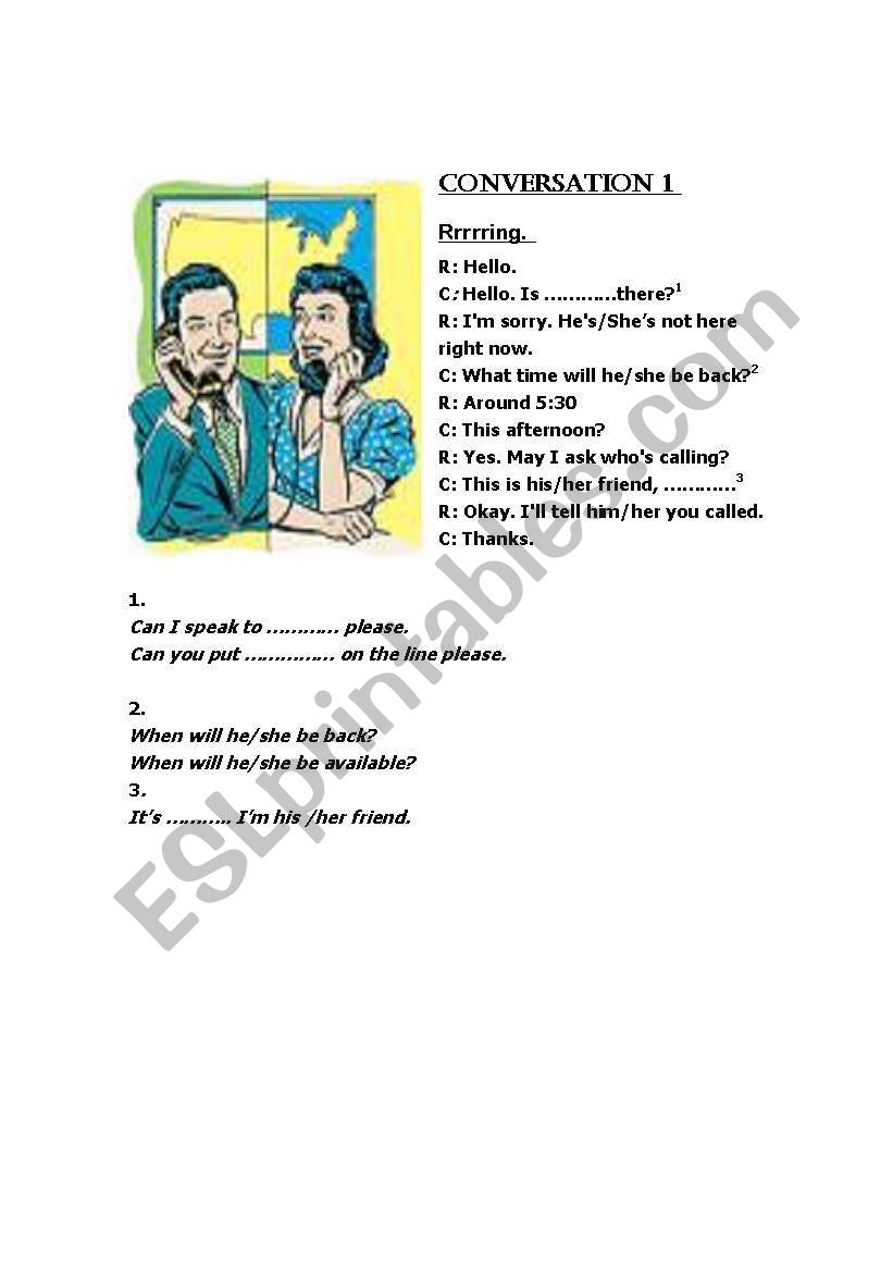 Telephone conversation worksheet