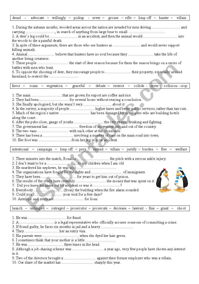 advanced vocabulary ( about hunting) quiz or worksheet