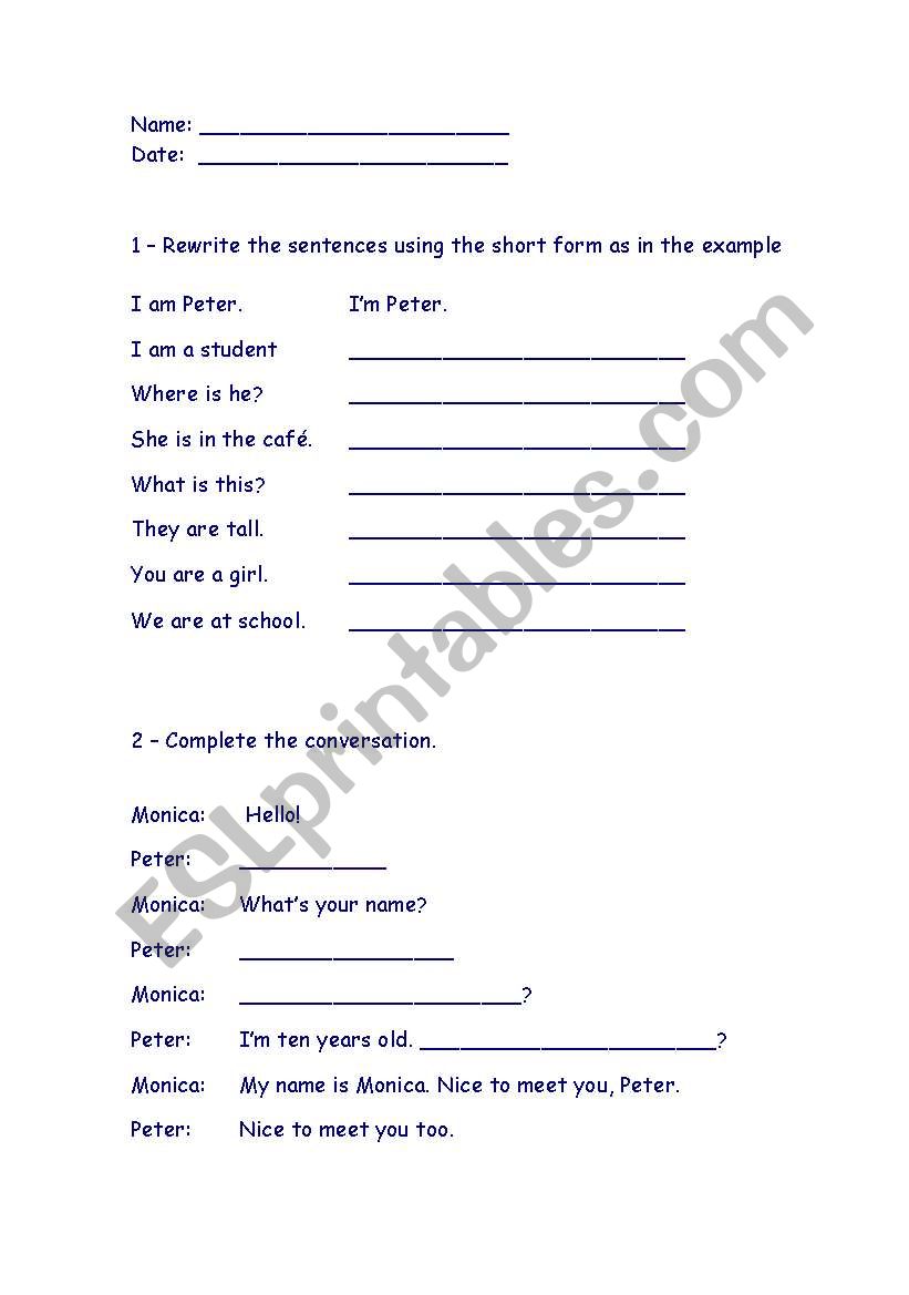 verb To Be worksheet