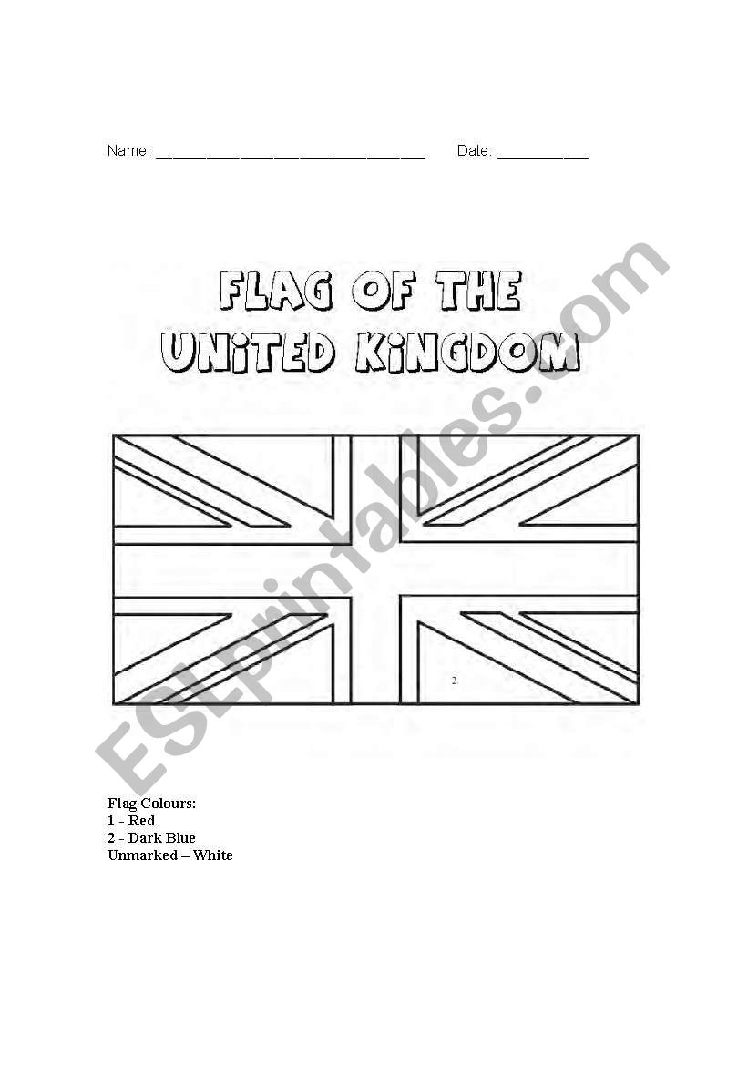 Flag of United Kingdom worksheet