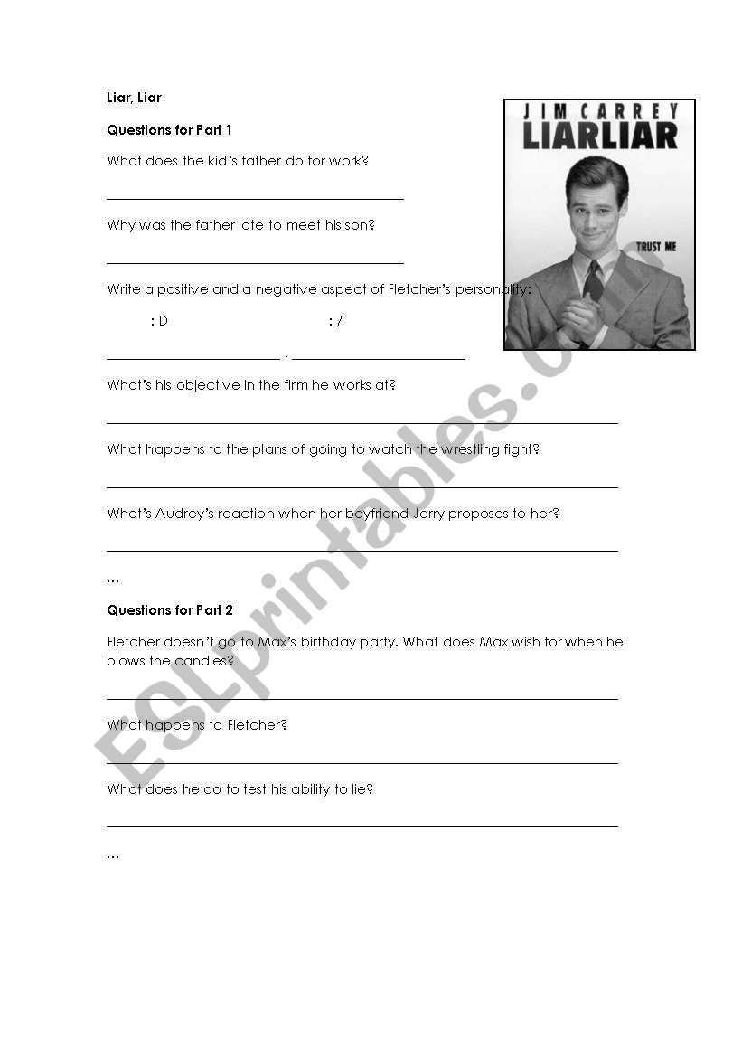 Liar Liar - Movie Handout worksheet