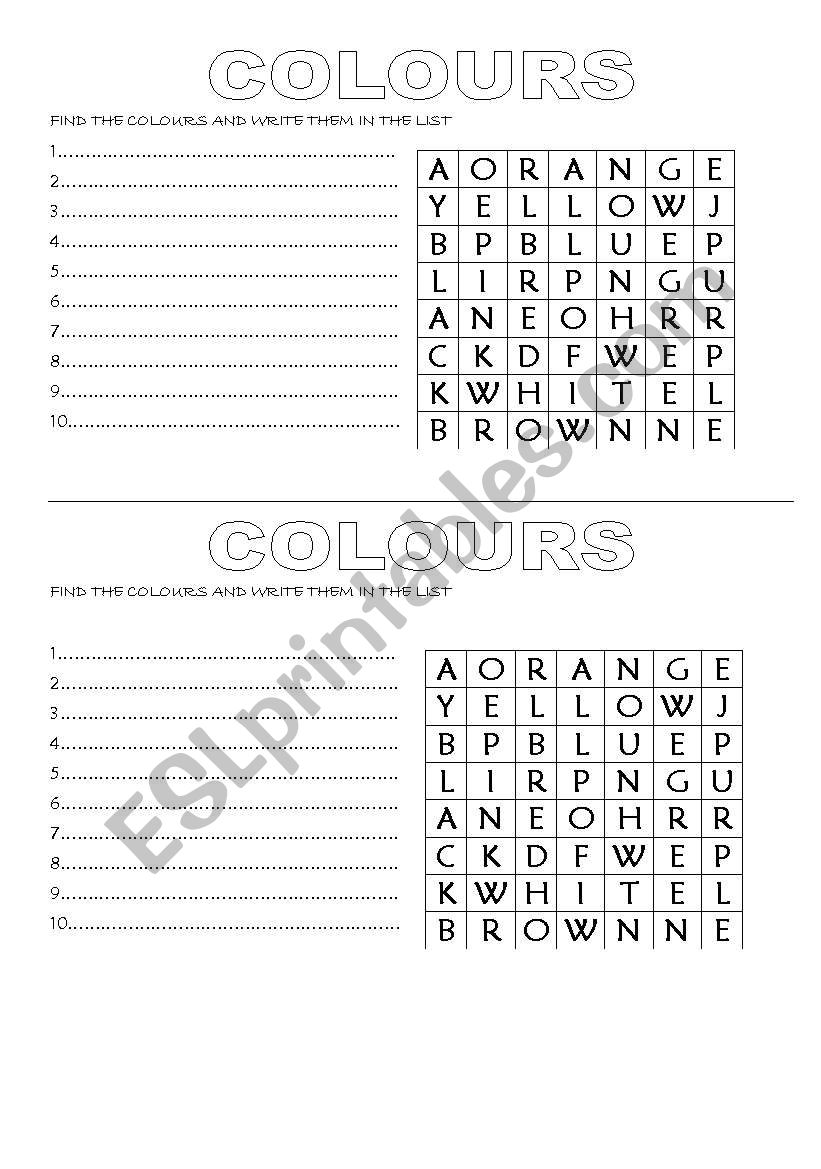 FIND THE COLOURS worksheet
