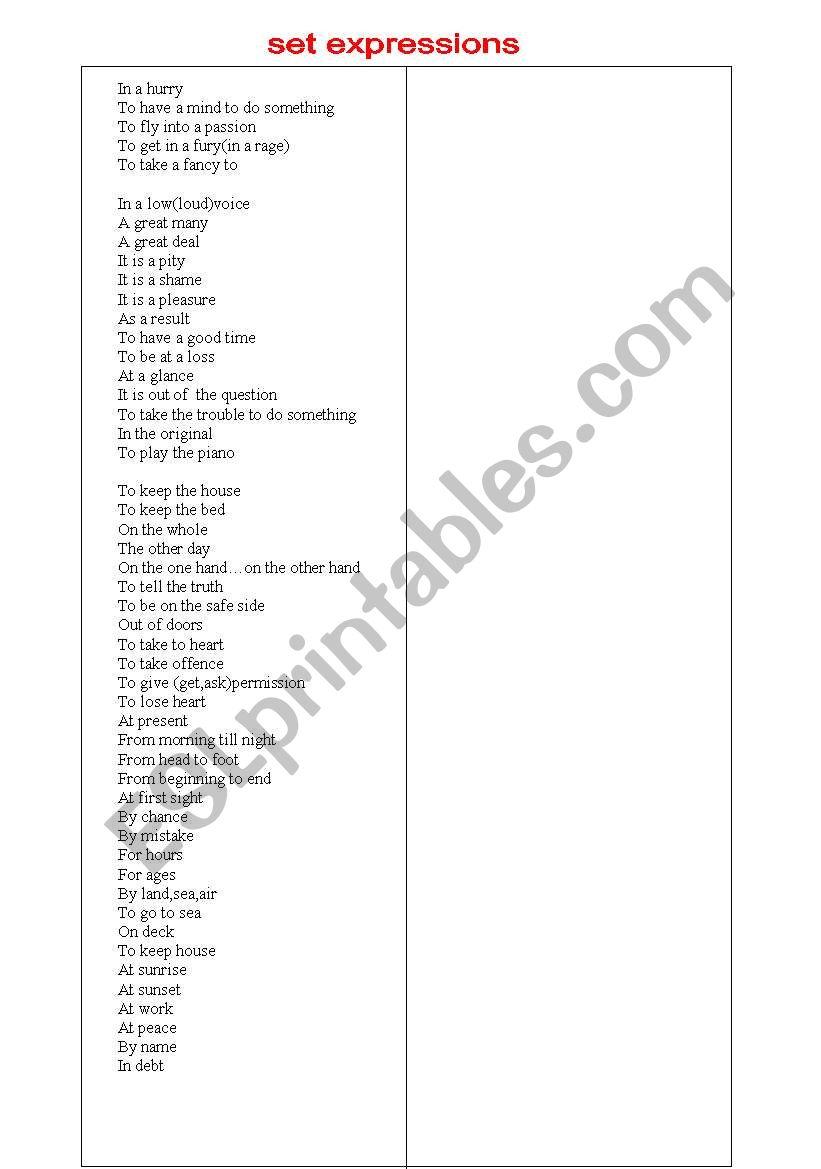 set expressions worksheet