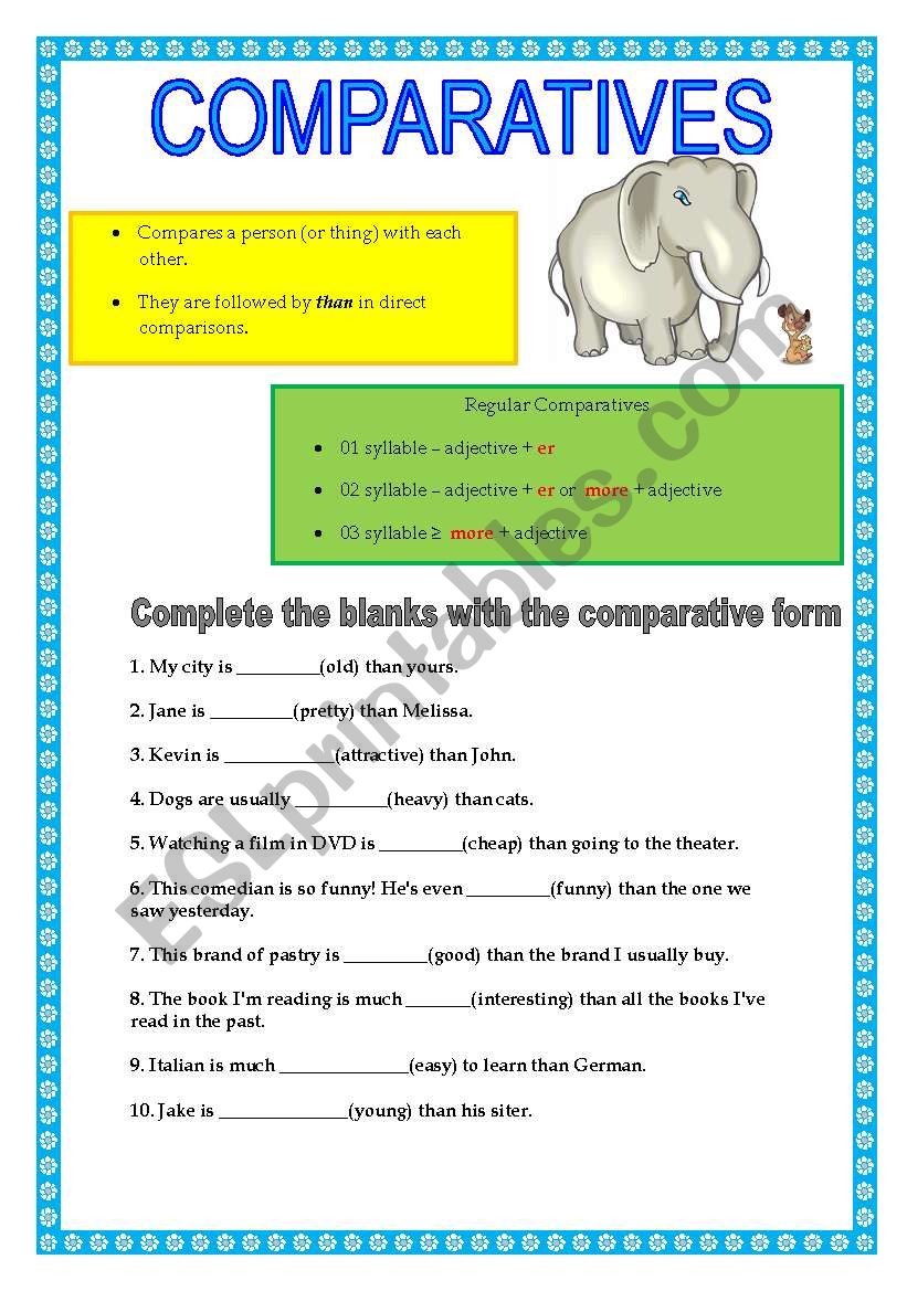 Comparatives worksheet