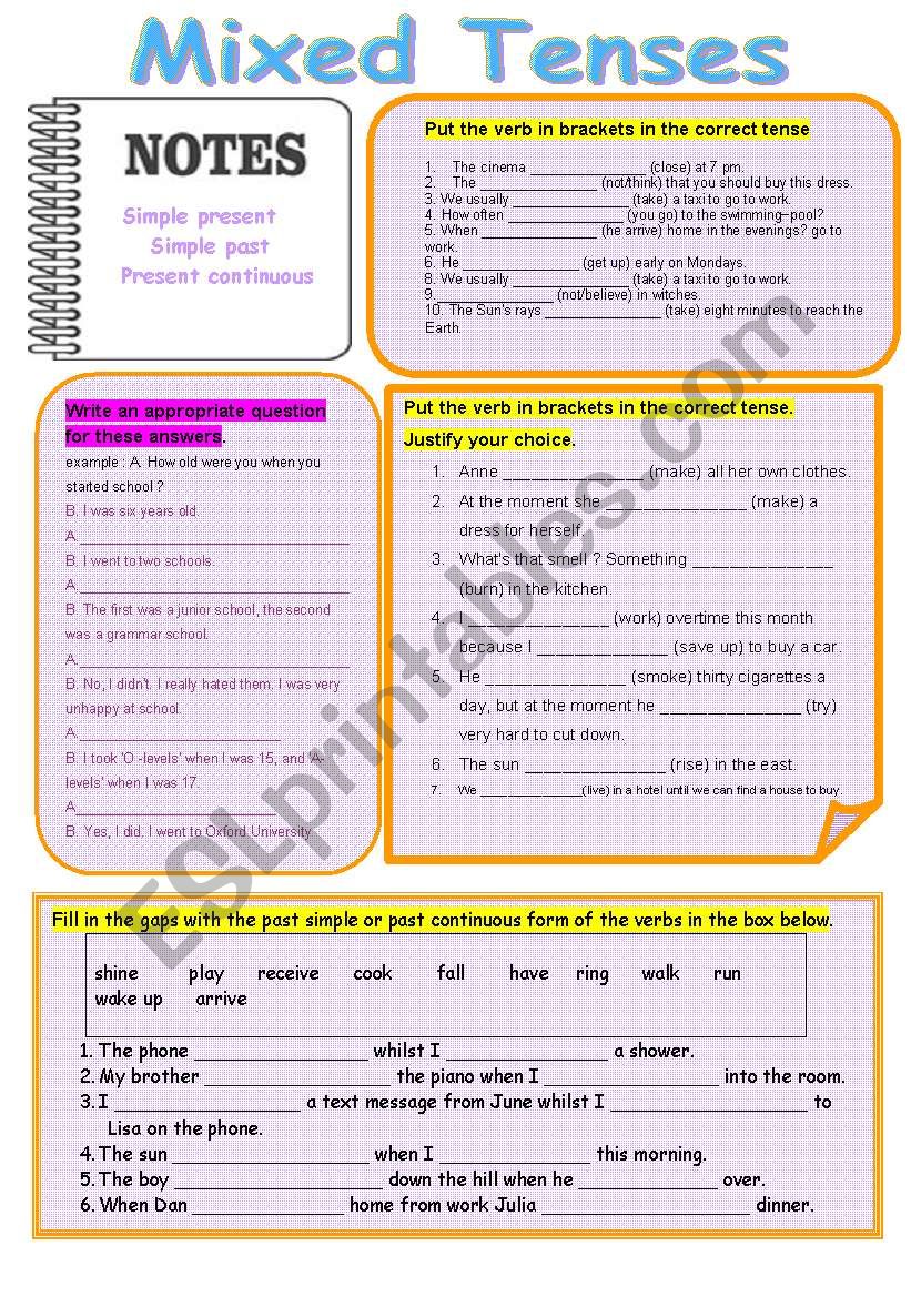 Mixed Tenses  Bag worksheet