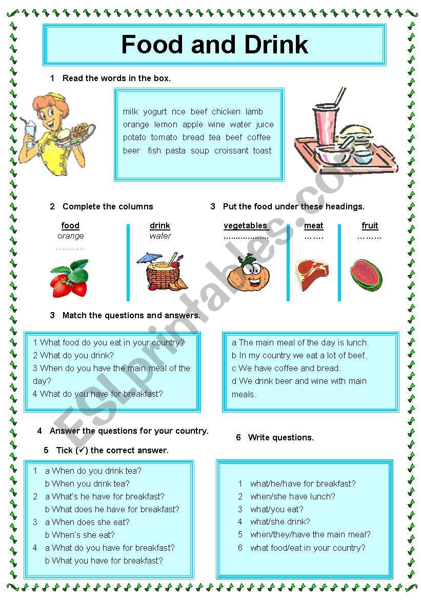 FOOD AND DRINK worksheet