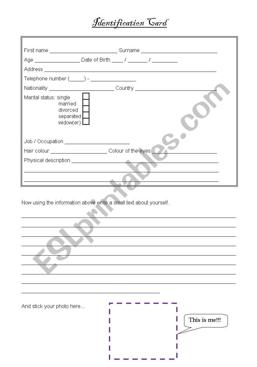 Identification Card worksheet