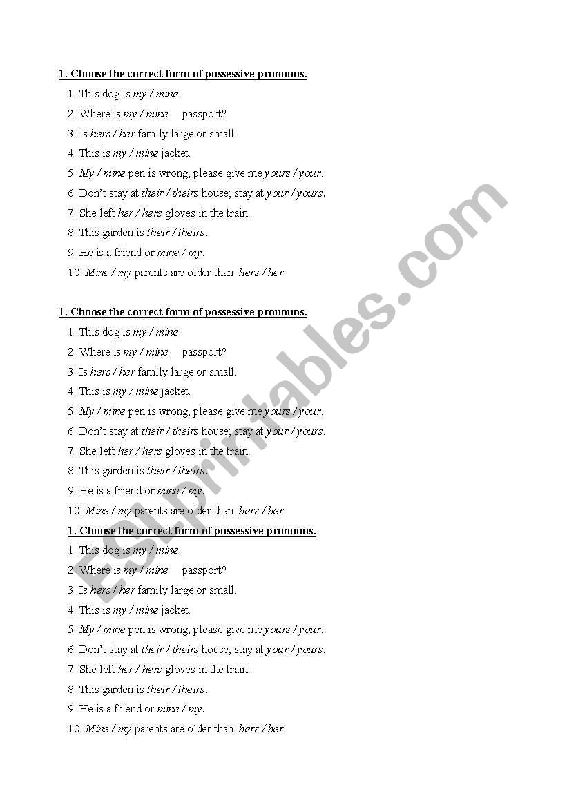 possesives worksheet