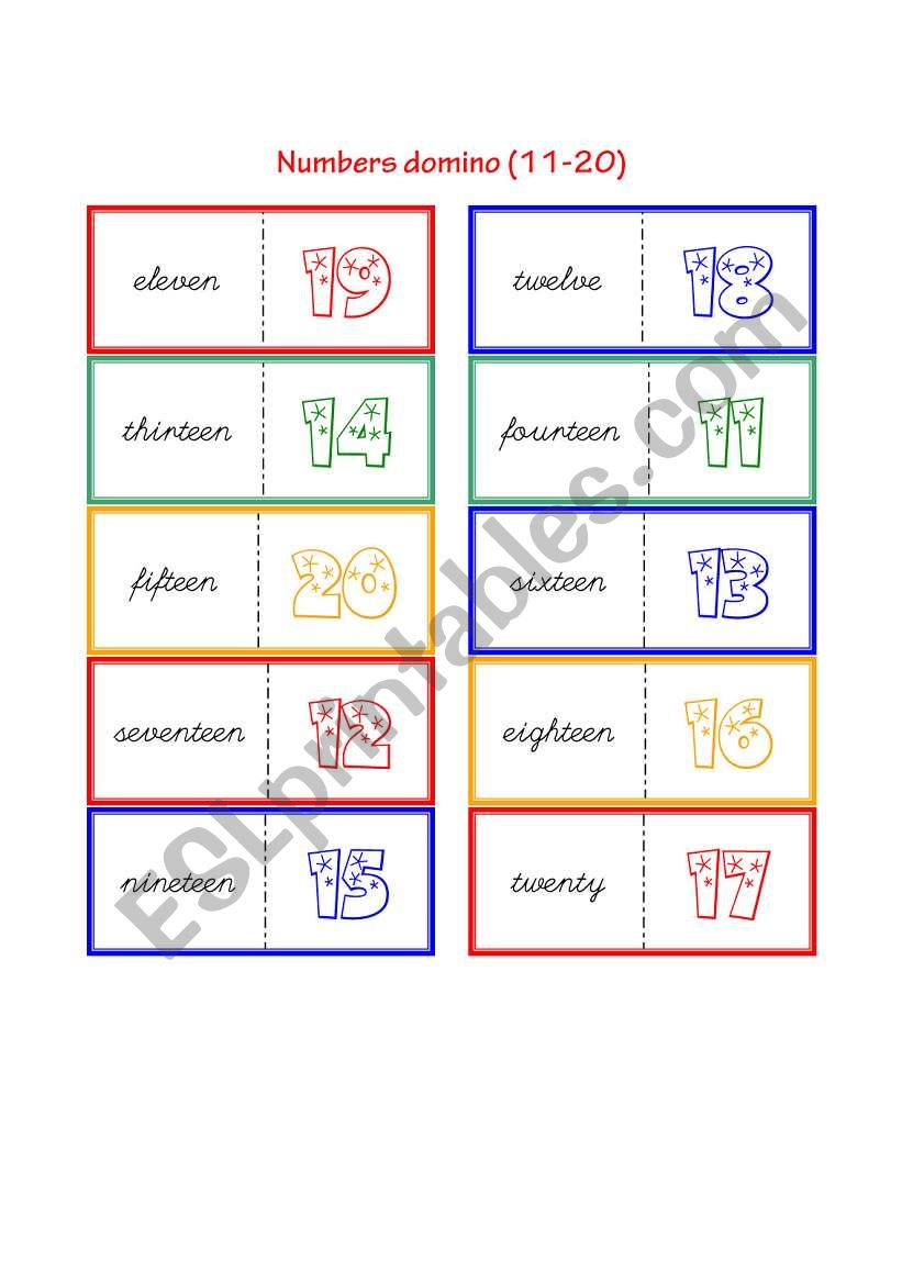 Numbers domino (11-20) worksheet