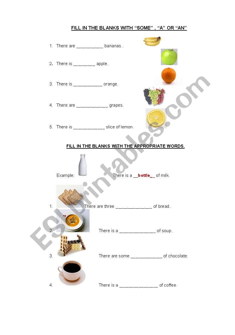 Some, A, AN Exercise worksheet