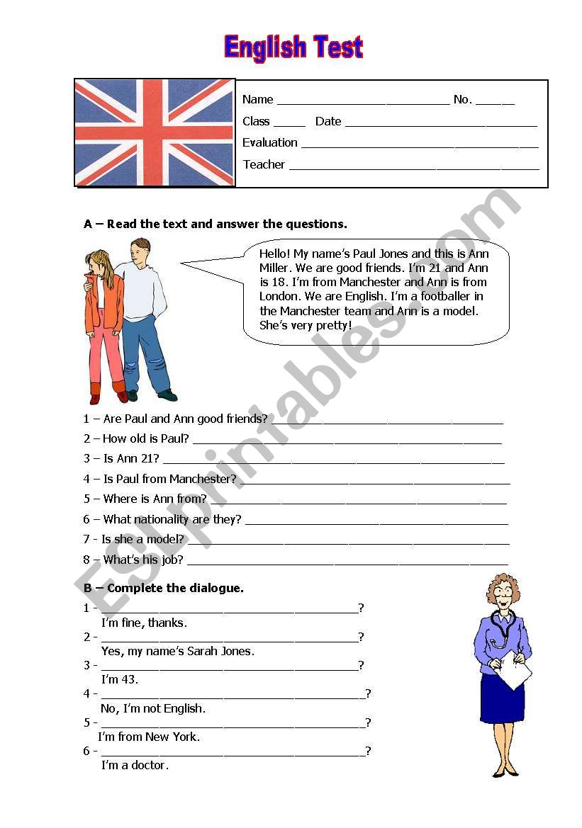 English test - 3 pages worksheet