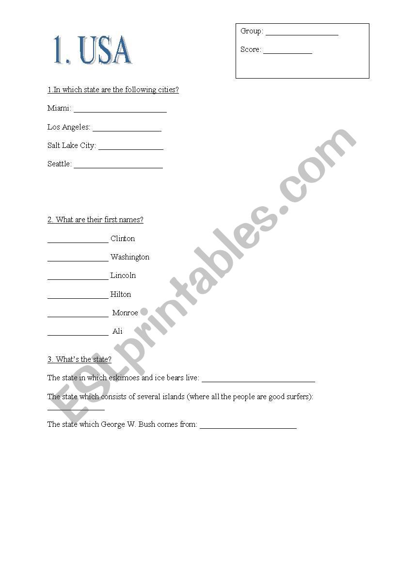 Pub Quiz worksheet