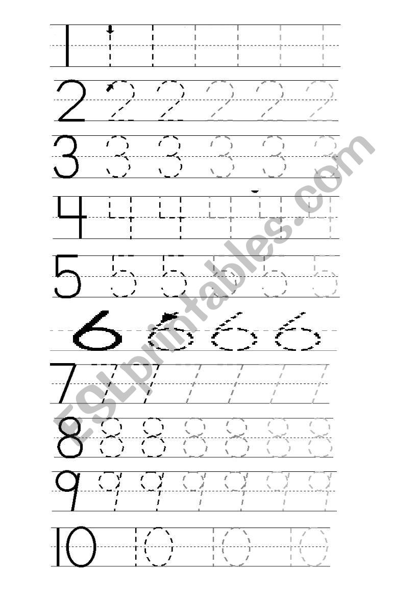 trace the numbers worksheet