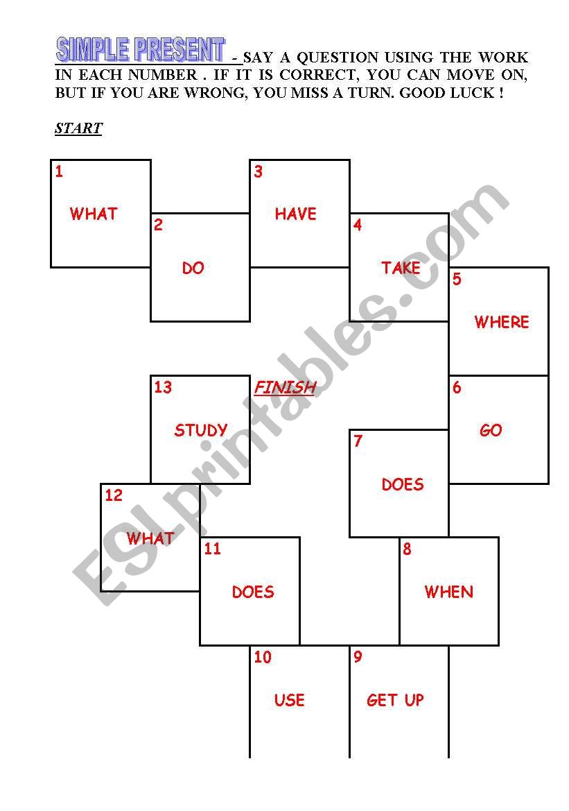 SIMPLE PRESENT BOARD GAME worksheet