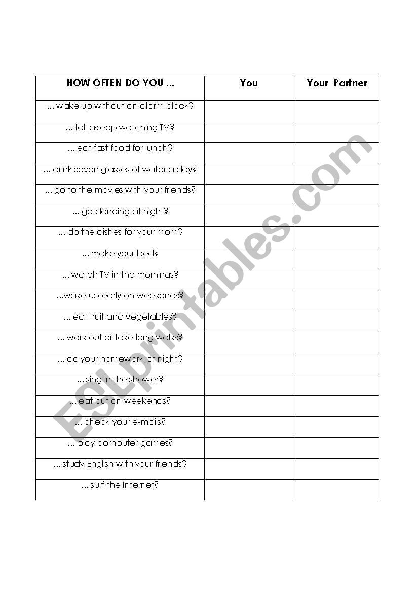 How often do you .... ? worksheet