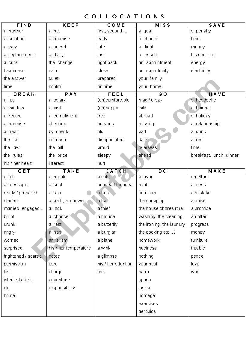 COLLOCATIONS worksheet