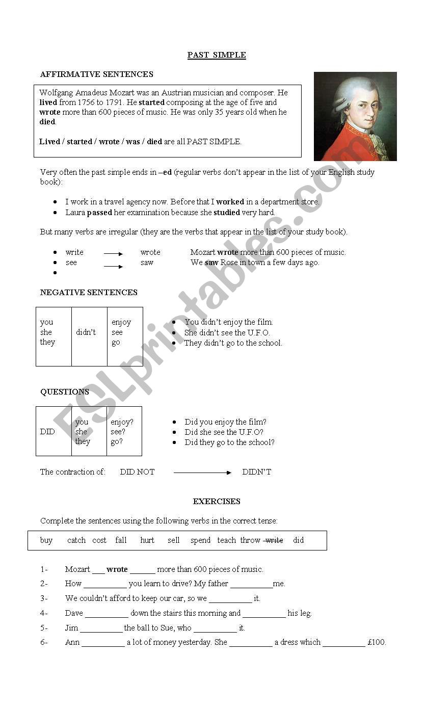 Past Simple Handout worksheet