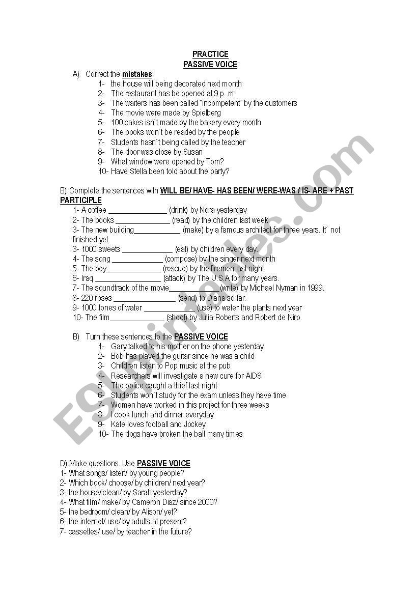 PASSIVE VOICE-PRACTICE worksheet