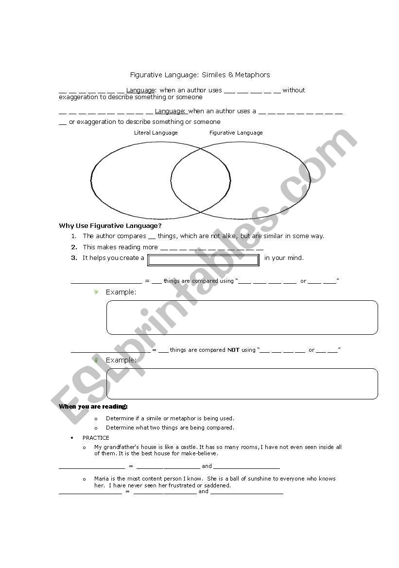 Figurative Language Notes worksheet