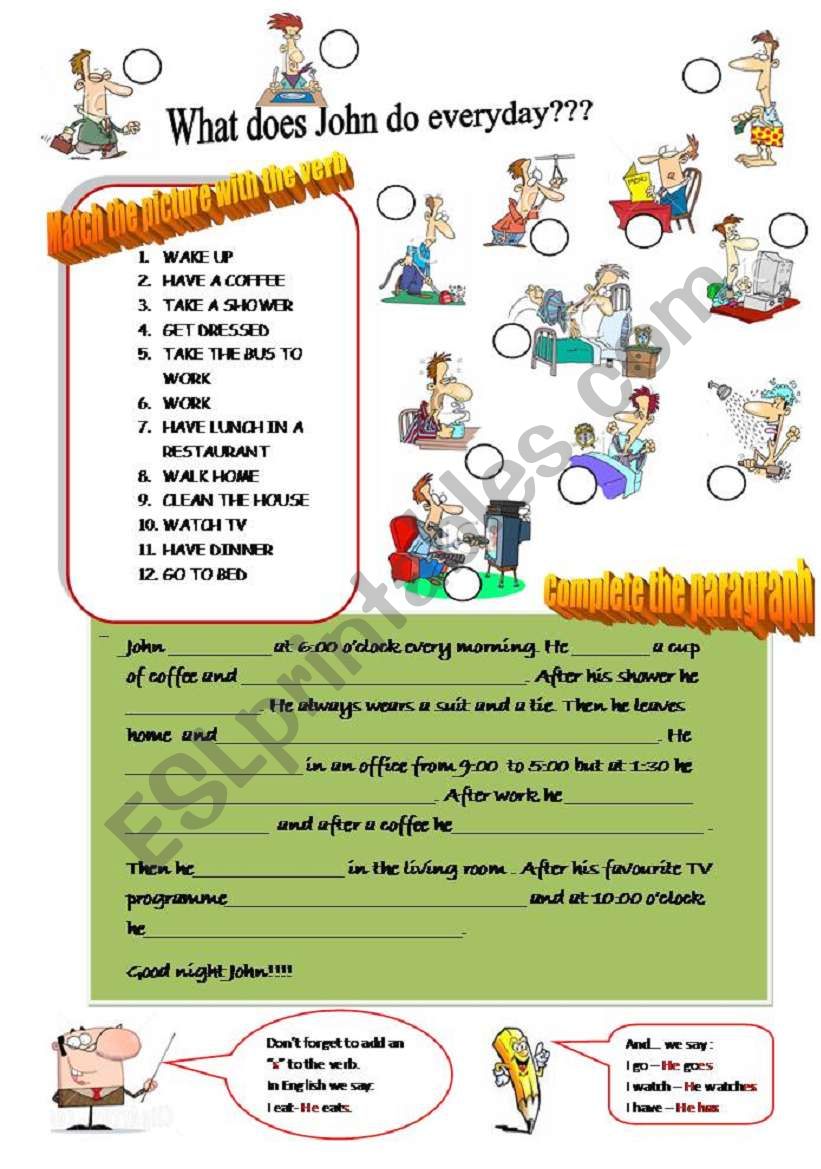 JohnÂ´s day worksheet