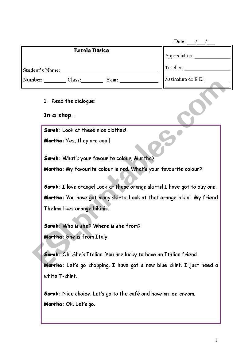 English test (5th grade) worksheet