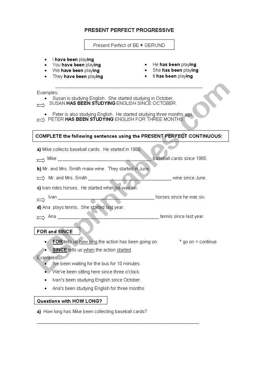 PRESENT PERFECT CONTINUOUS worksheet