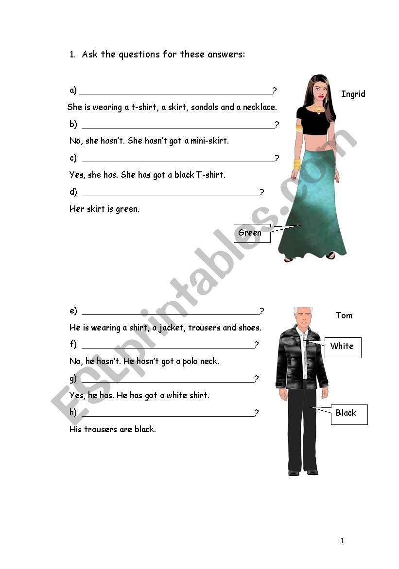 test 5th grade (clothes) worksheet