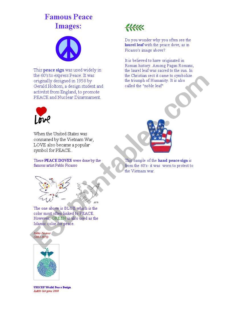 Citizenship Education: Famous Peace Signs (worksheet 2)