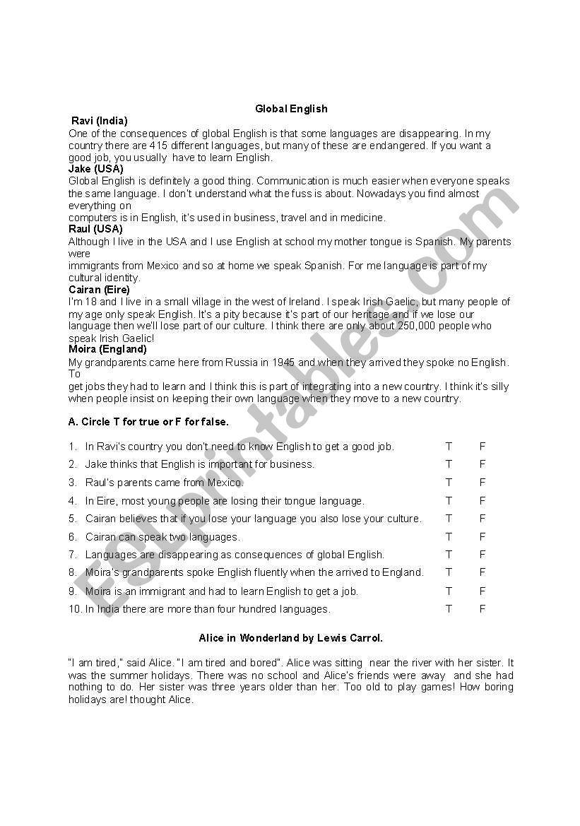 Readings worksheet