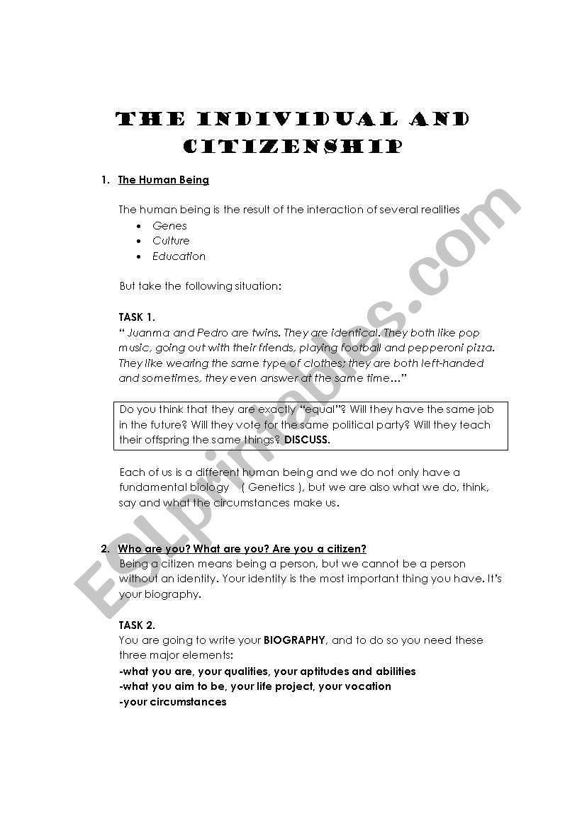 Citizenship Education: The Human Being- The Citizen