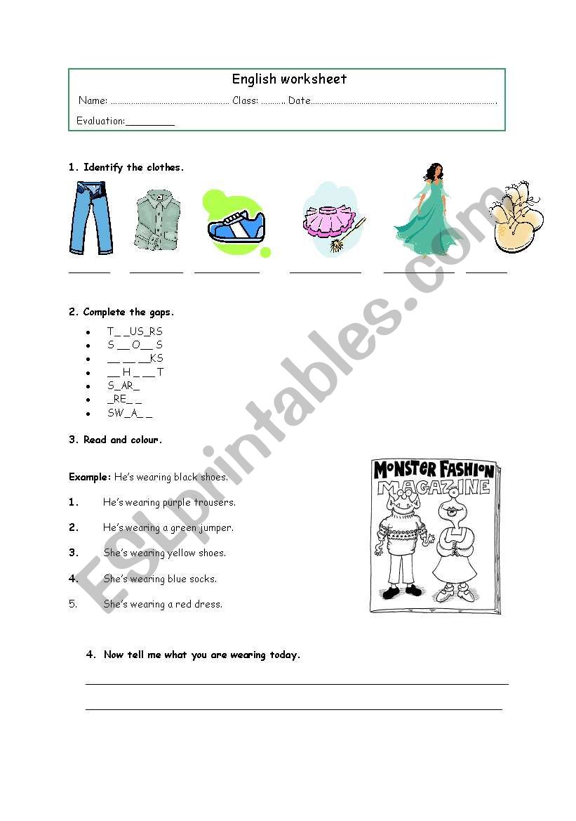 Worksheet: Clothes worksheet