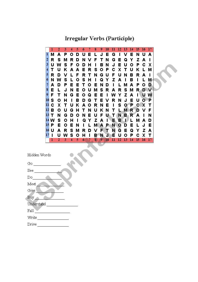 Irregular Verbs Crossword worksheet