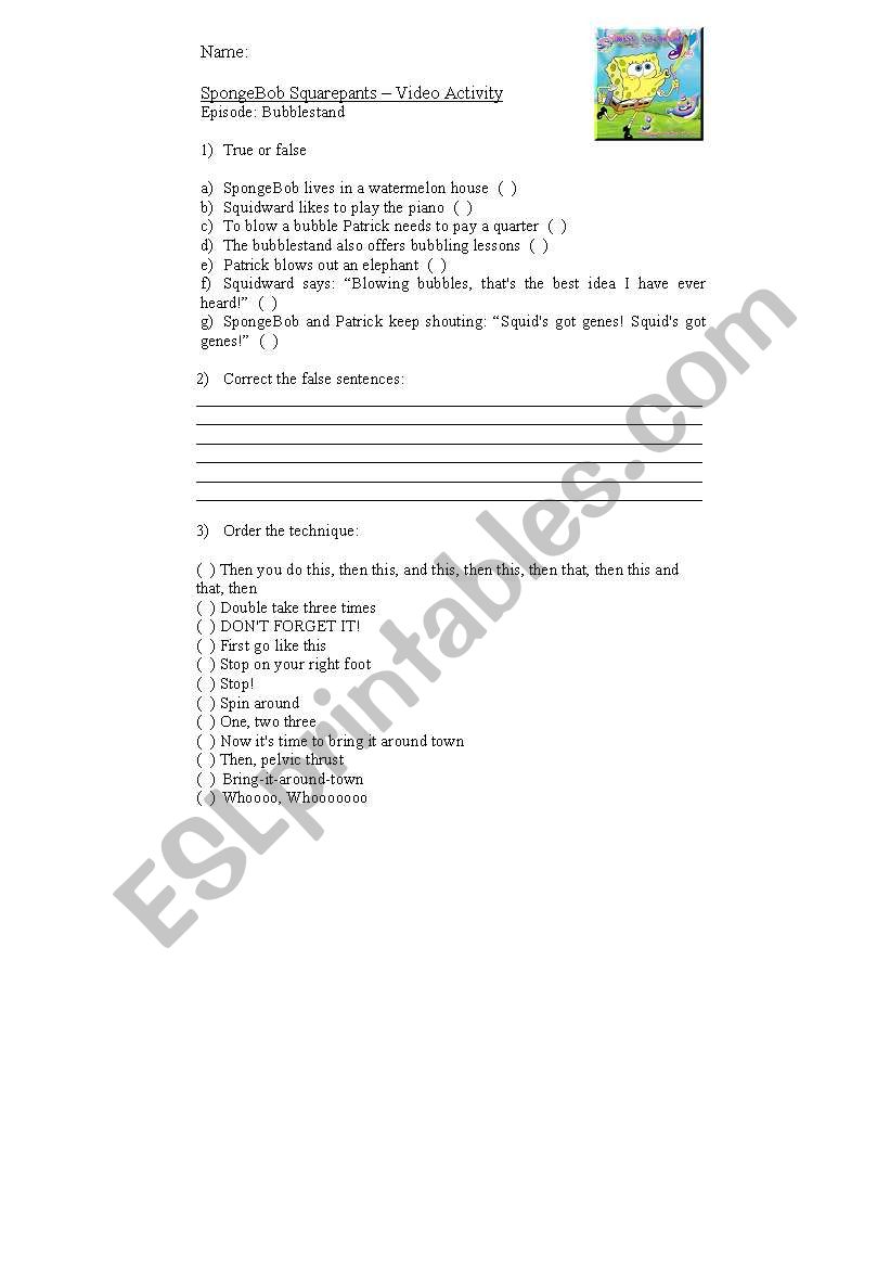 SpongeBob Squarepants worksheet