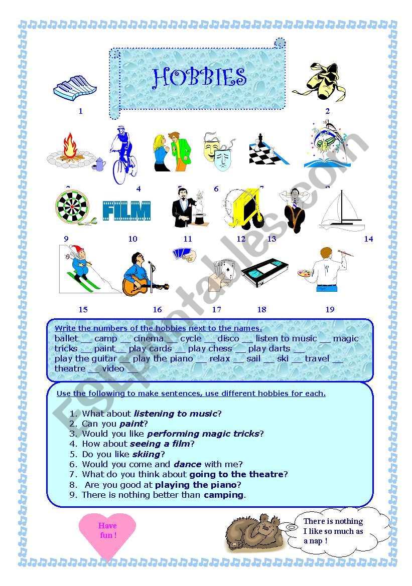 Hobbies worksheet