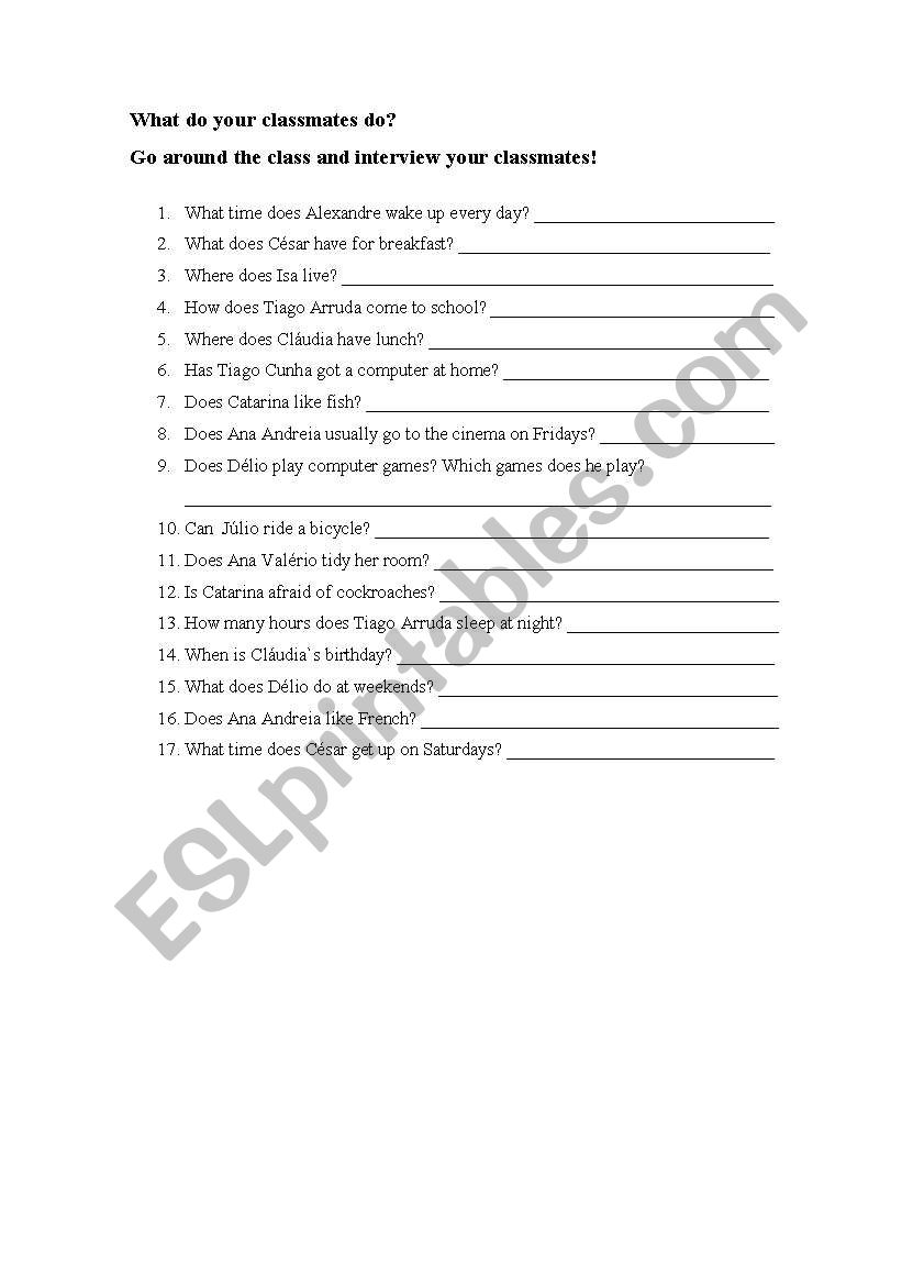 Present simple- Interviews worksheet