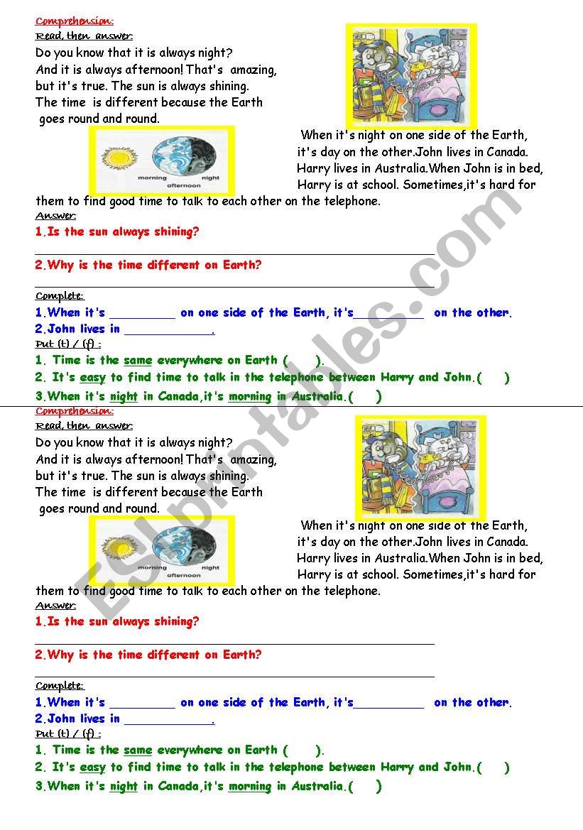 reading passage worksheet