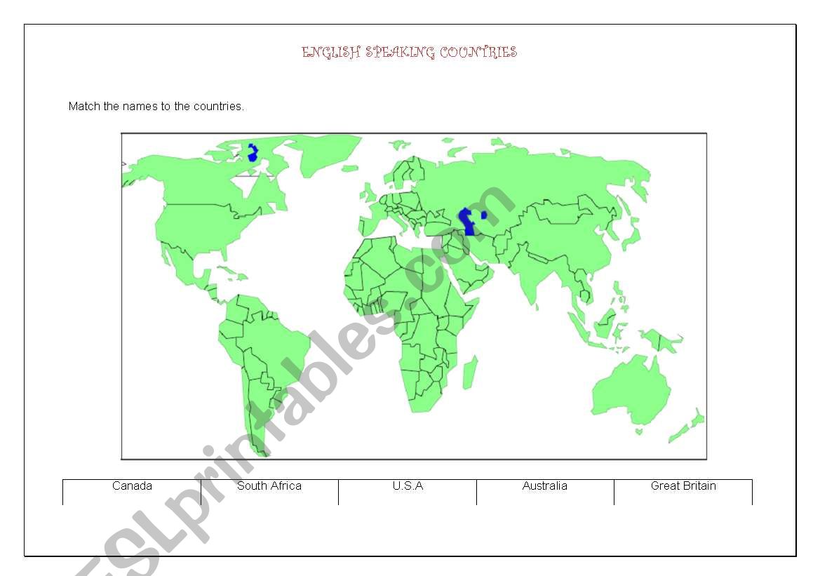 English speaking countries worksheet