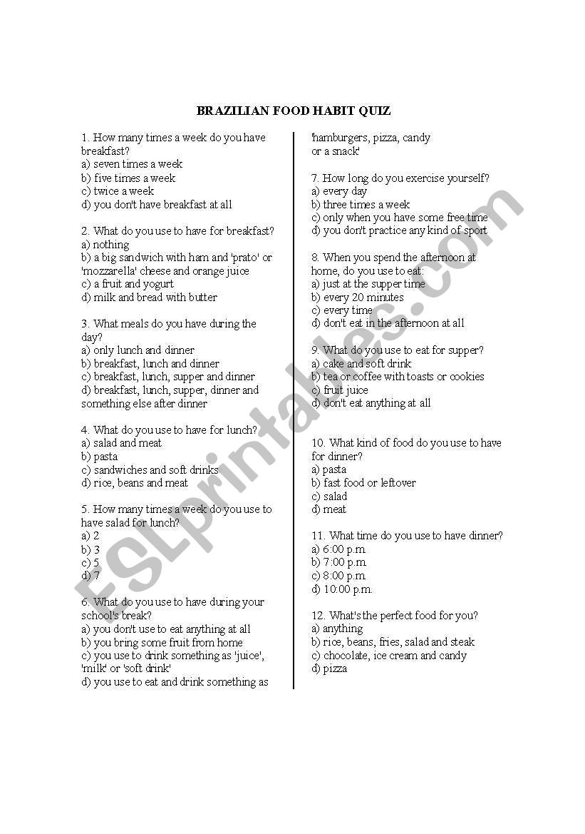 Quiz worksheet