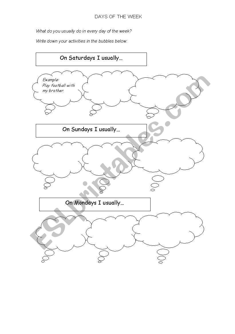 Days of the week worksheet
