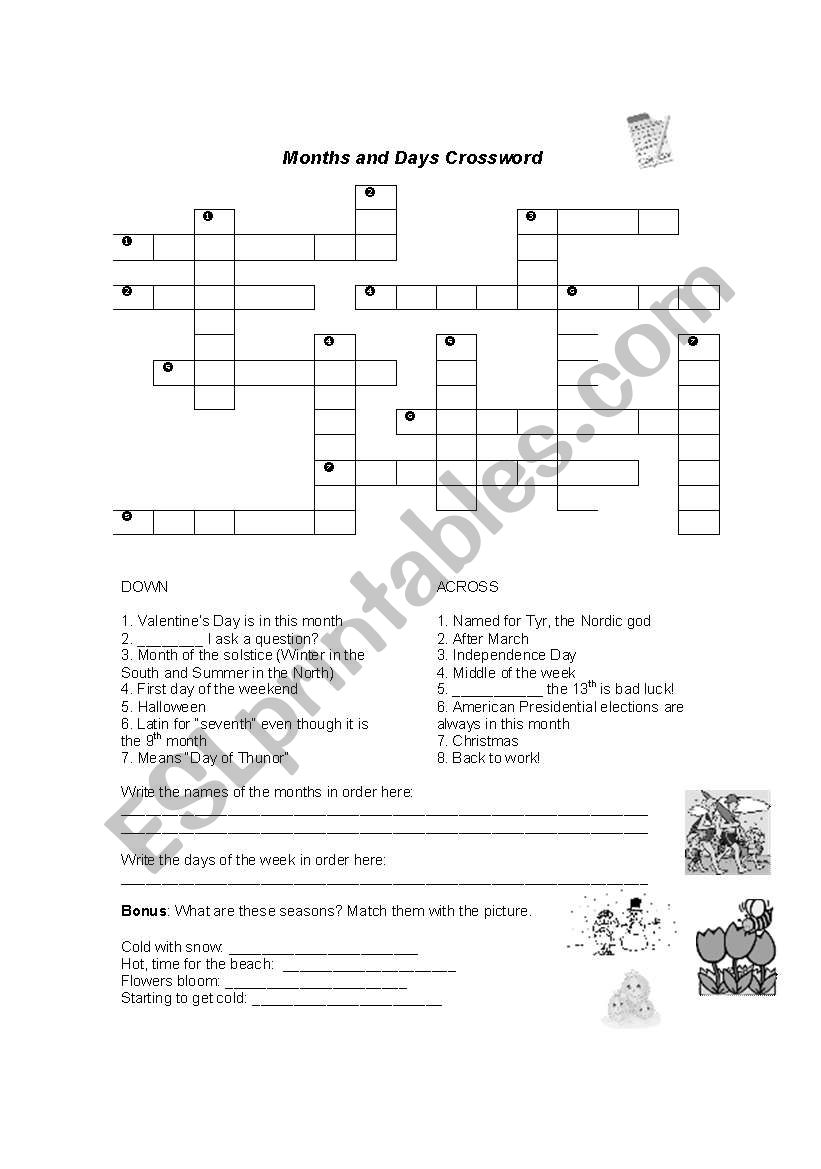 Days and Months Crossword worksheet