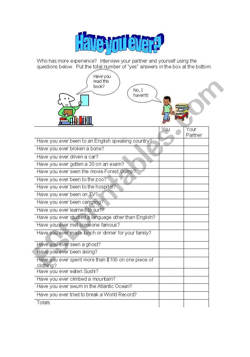 Have you ever? worksheet