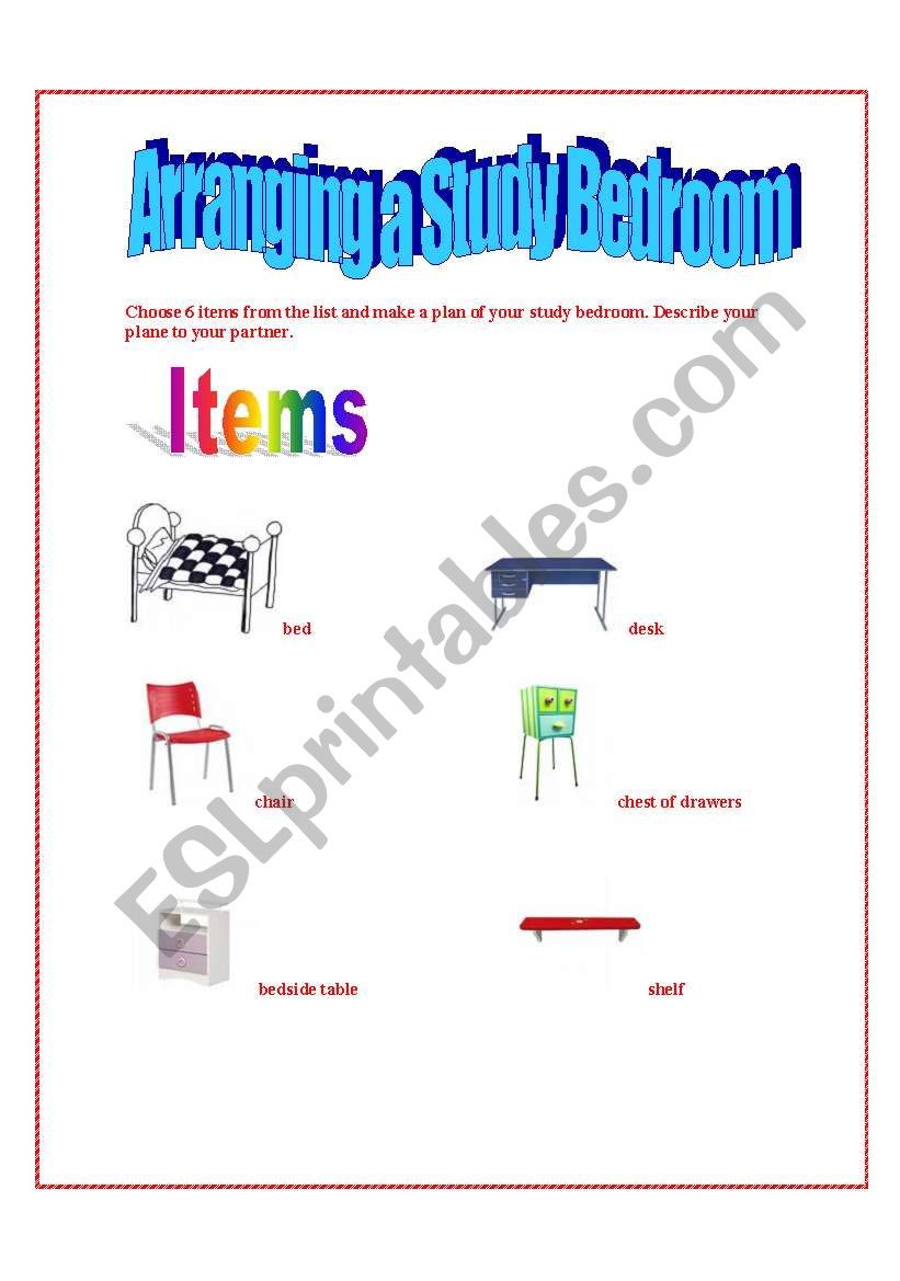Furniture worksheet