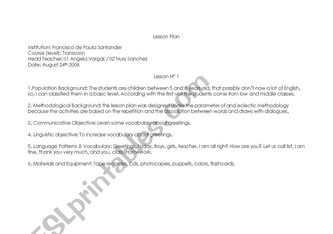 grettings worksheet