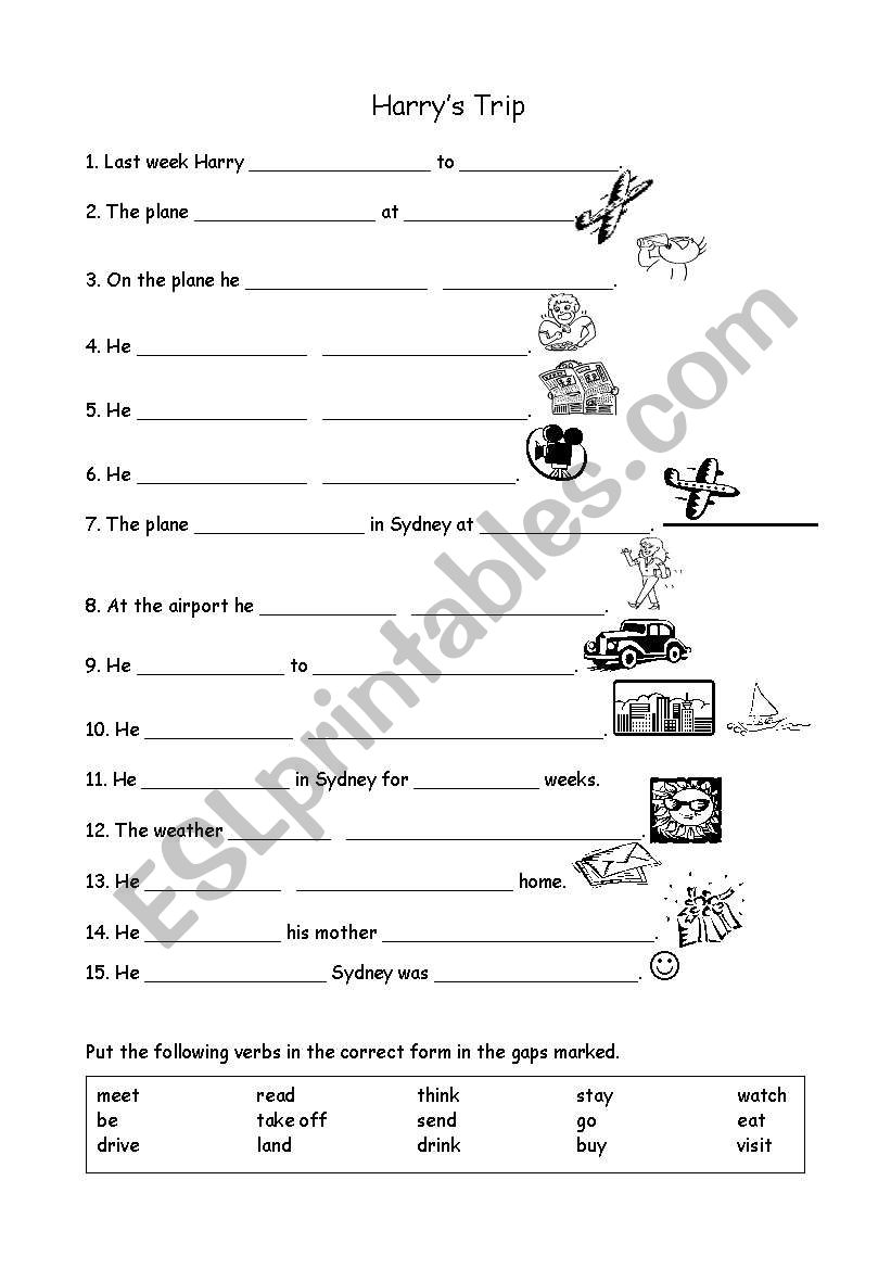 Simple Past  - Harrys Trip  worksheet